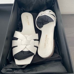 Saint Laurent Woven Leather Flat Slide Sandals